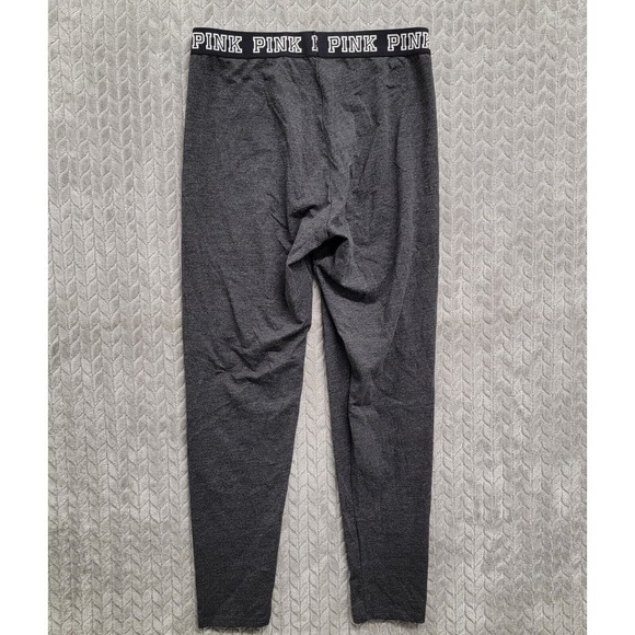 Victoria Secret Pink Leggings Womens Size Large Dark Gray Stretch Spell Out - Picture 8 of 9
